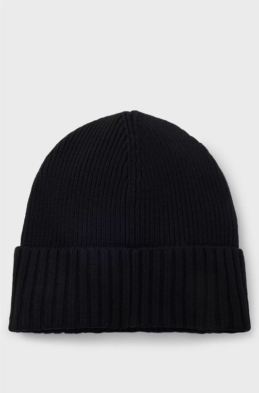BEANIE HAT IN VIRGIN WOOL WITH LOGO PLAQUE