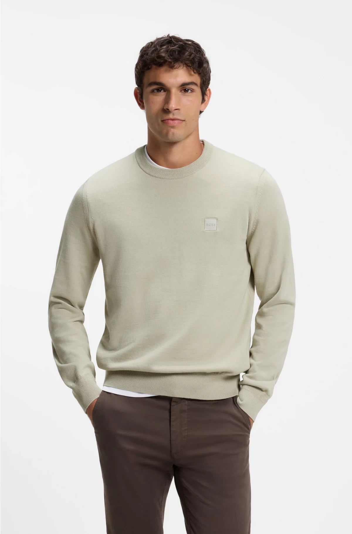 COTTON-CASHMERE SWEATER WITH LOGO LABEL