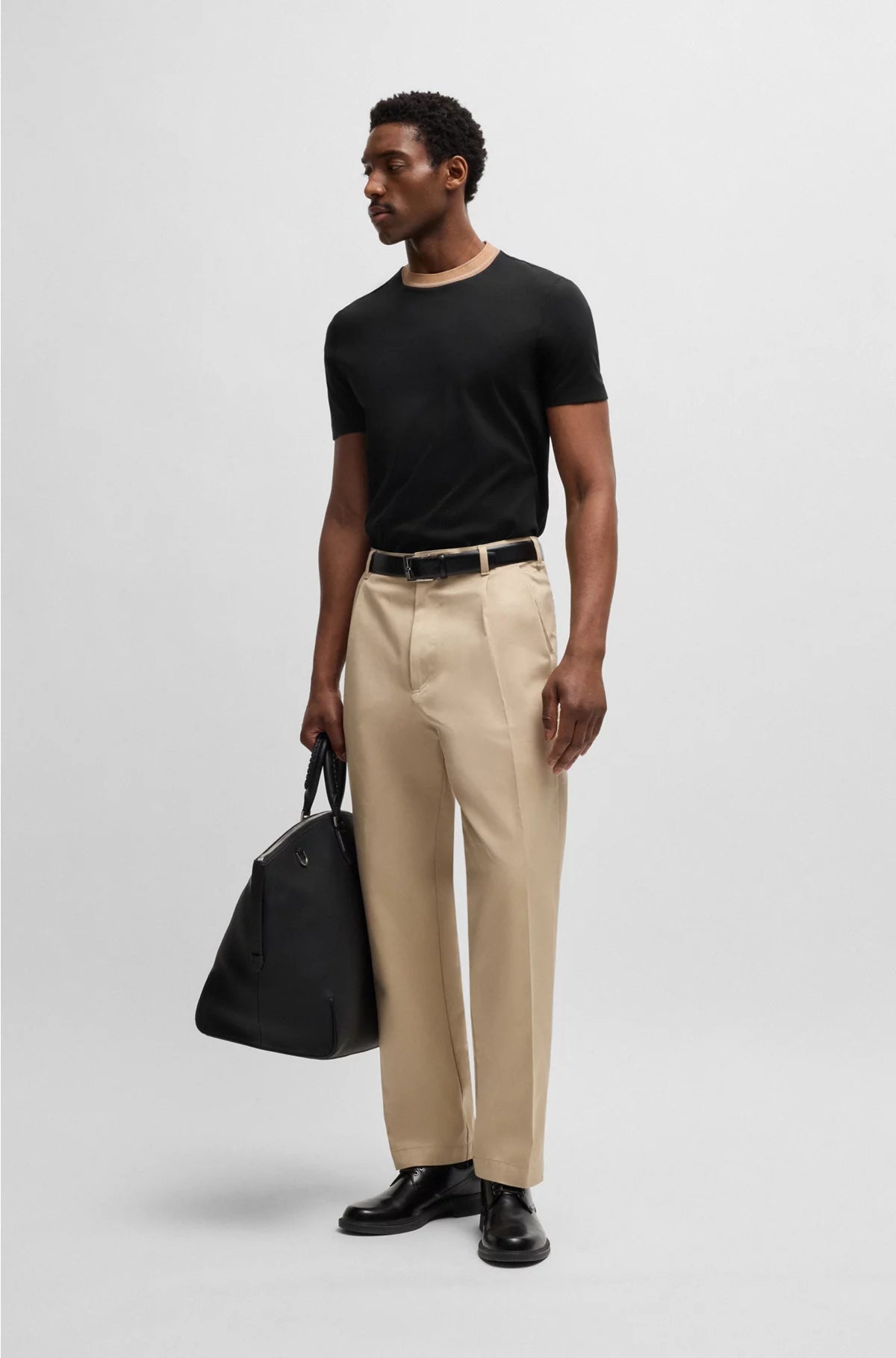 MERCERISED-COTTON SLIM-FIT T-SHIRT WITH COLLAR STRIPE