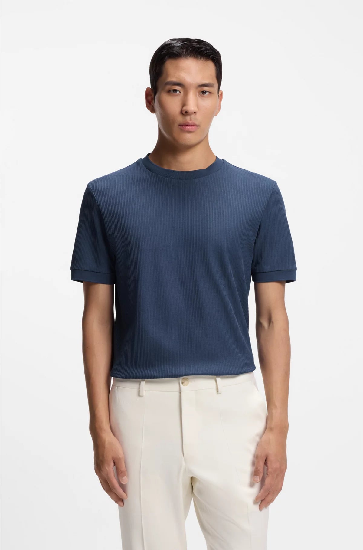 REGULAR-FIT T-SHIRT IN STRUCTURED COTTON