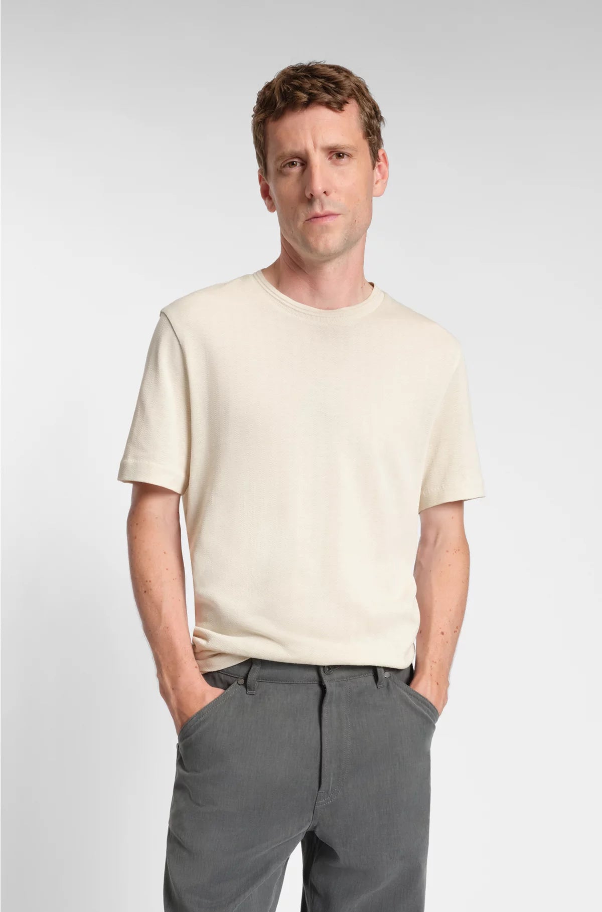 COTTON T-SHIRT WITH HERRINGBONE STRUCTURE