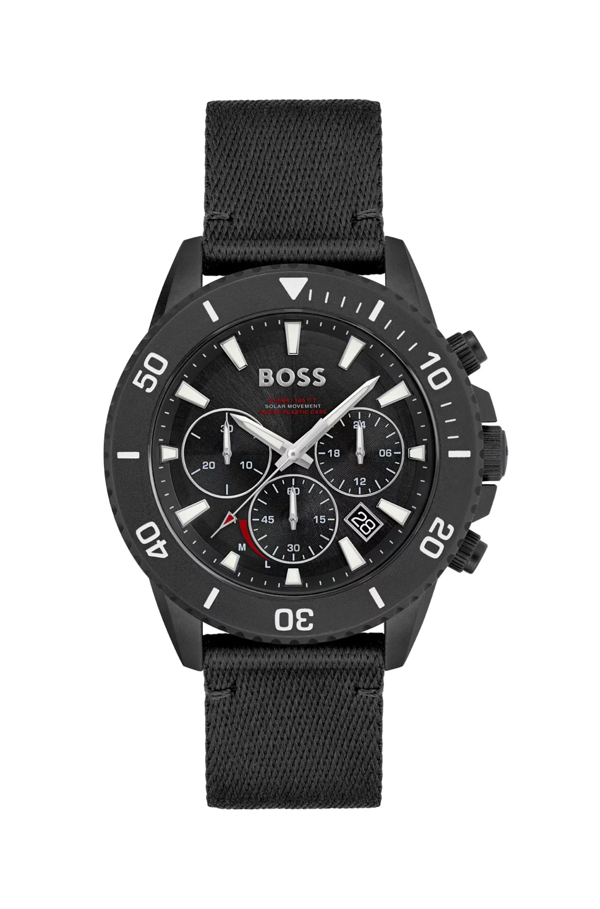 BLACK-DIAL CHRONOGRAPH WATCH WITH FABRIC STRAP