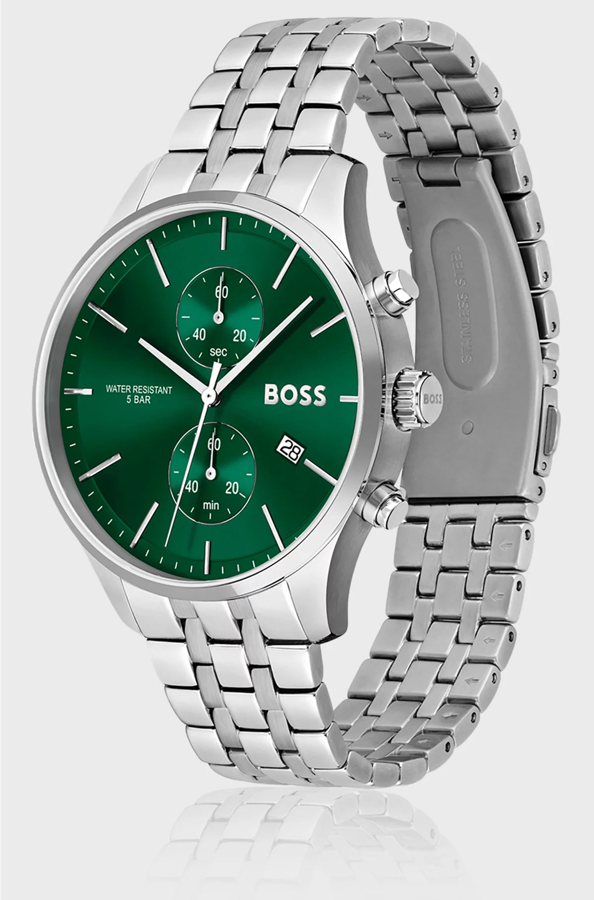 LINK-BRACELET CHRONOGRAPH WATCH WITH GREEN DIAL