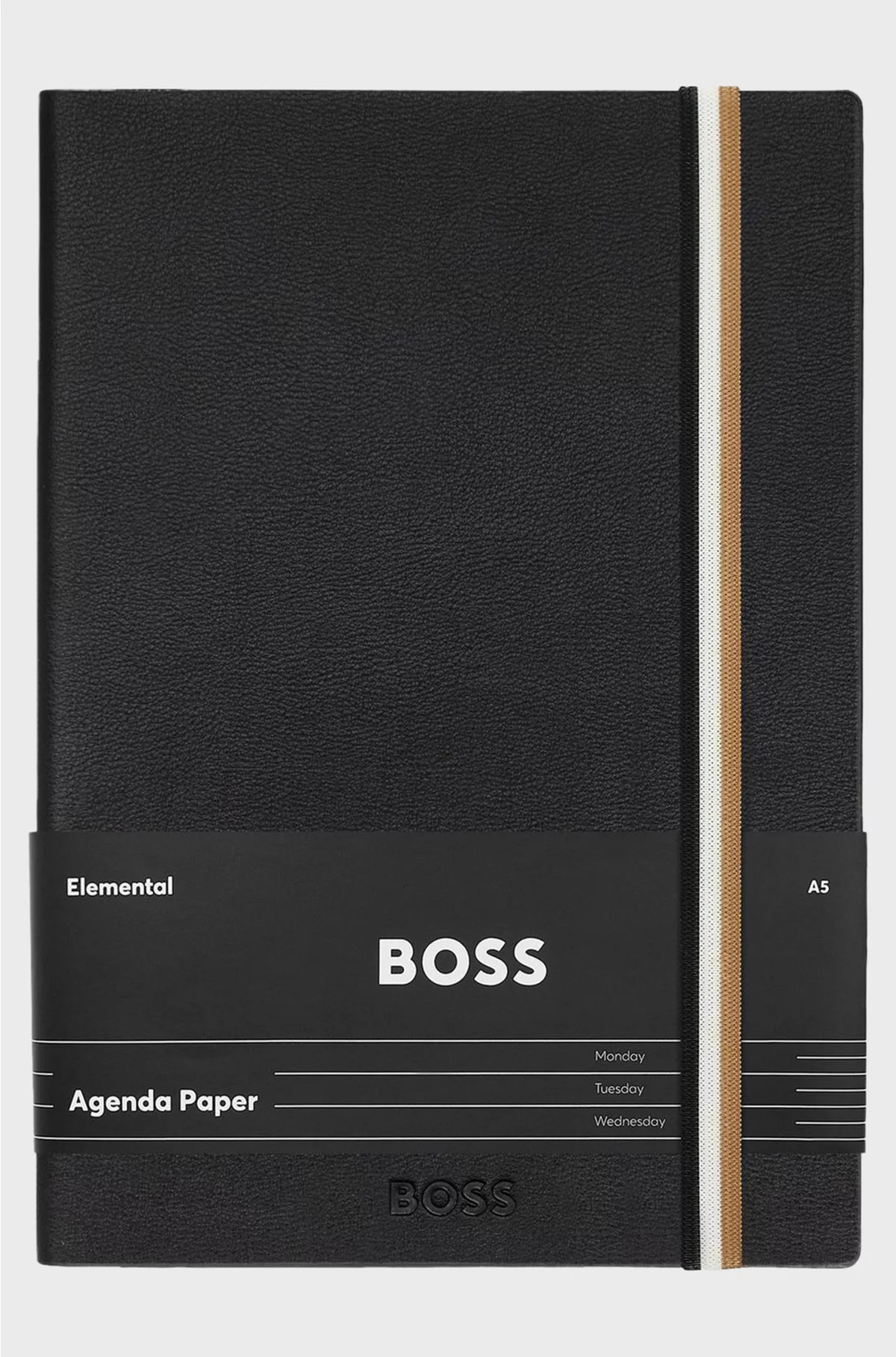 A5 BLACK FAUX-LEATHER NOTEBOOK WITH SIGNATURE-STRIPE STRAP