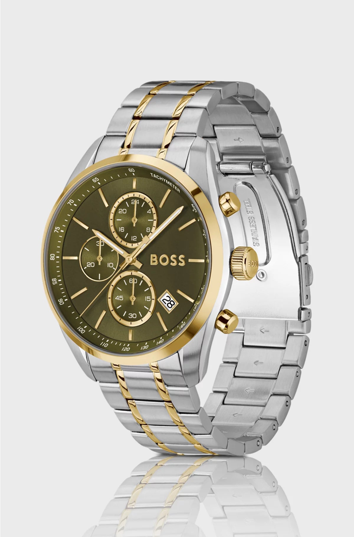 TWO-TONE CHRONOGRAPH WATCH WITH OLIVE DIAL