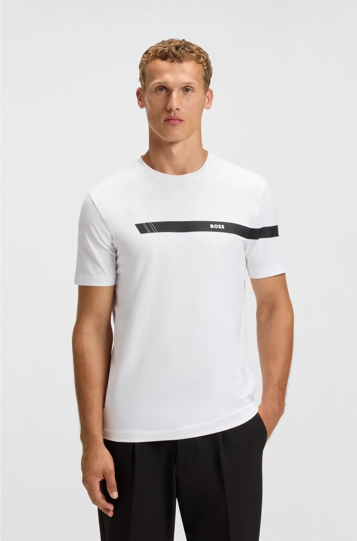 STRETCH-COTTON T-SHIRT WITH STRIPE AND LOGO