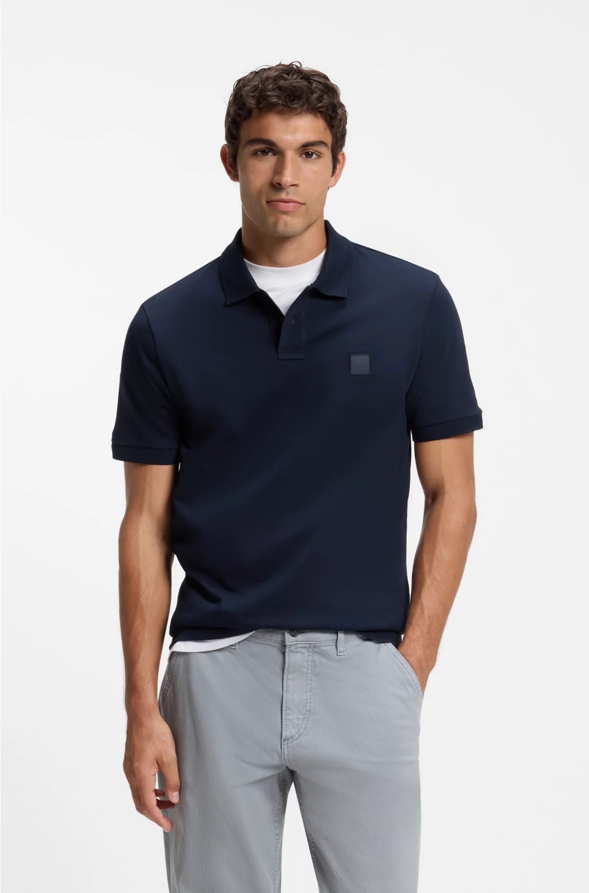 STRETCH-COTTON SLIM-FIT POLO SHIRT WITH LOGO PATCH