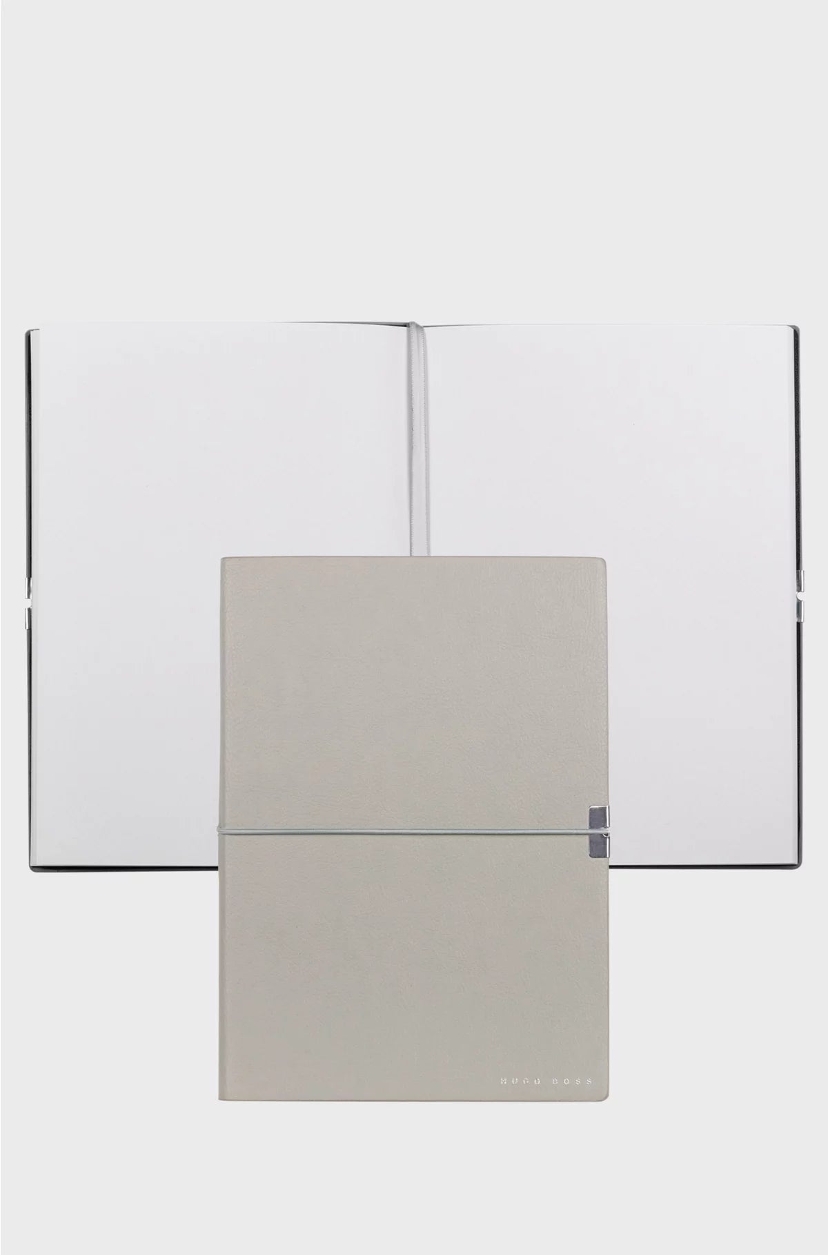 A5 NOTEBOOK IN GREY FAUX LEATHER WITH ELASTICATED BAND
