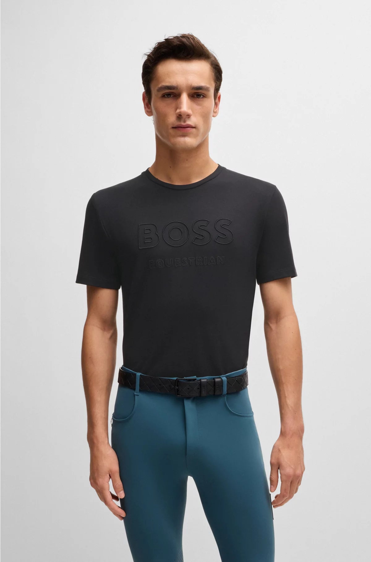 EQUESTRIAN STRETCH-COTTON T-SHIRT WITH LOGO EMBROIDERY