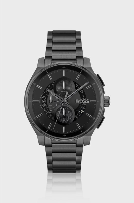 BLACK-PLATED CHRONOGRAPH WATCH WITH TRANSPARENT DIAL